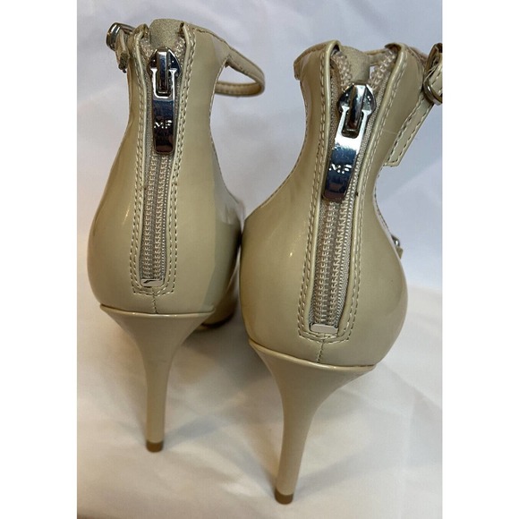 Marc Fisher Dabney Block Heels Nude Patent Buckle Strap 6 Zip Heel Pointed Toe - Picture 3 of 12